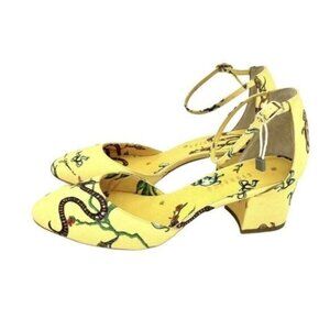 GIANNICO ITALY Yellow Brighton Printed Ankle Block Heel Shoes SZ 36 EU NIB
